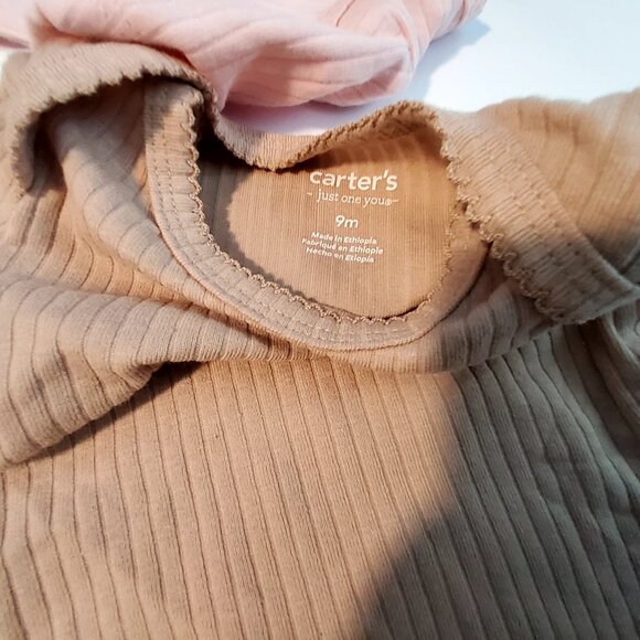 Carters Baby Onesies Set Of 3 - 9M Pink White & Brown Ribbed Cotton Short sleeve - Picture 2 of 9